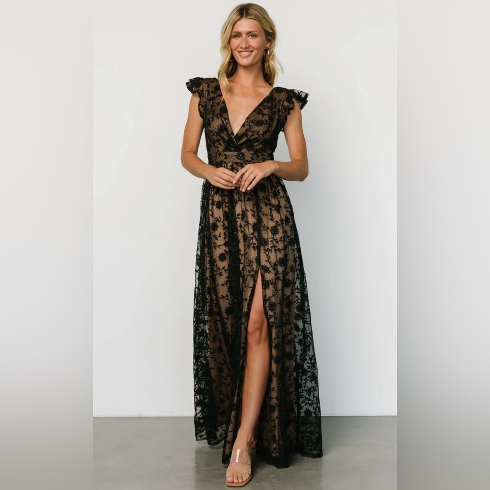 Baltic Born Alexa Embroidered Sequin Maxi Dress | Black + Nude